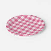 Roze en witte gingham Check Patroon Papieren Bordje (Gekanteld)