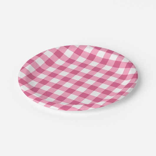 Roze en witte gingham Check Patroon Papieren Bordje (Gekanteld)