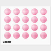 Roze en witte Gingham check patroon Ronde Sticker (Vel)