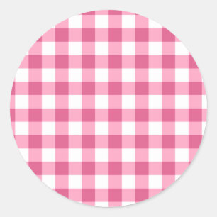 Roze en witte Gingham check patroon Ronde Sticker