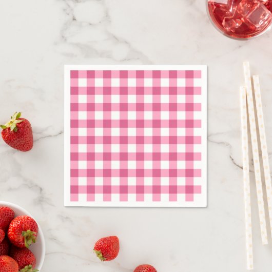 Roze en witte Gingham check patroon Servetten (Insitu)