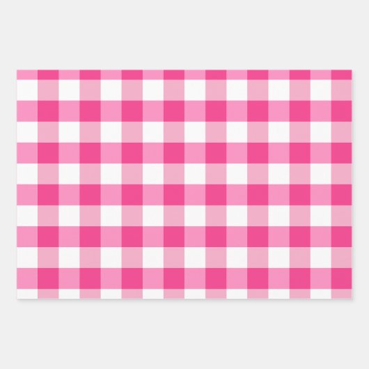 Roze en Witte Gingham Check Plaid Inpakpapier Vel (Voorkant 2)