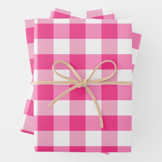 Roze en Witte Gingham Check Plaid Inpakpapier Vel (In situ)
