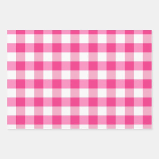 Roze en Witte Gingham Check Plaid Inpakpapier Vel (Voorkant)