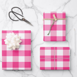 Roze en Witte Gingham Check Plaid Inpakpapier Vel