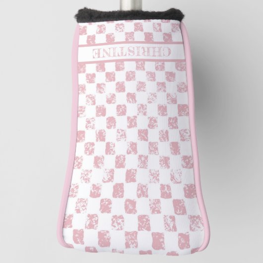 Roze en Witte Gingham Dames Golf Head Hoesje Golfheadcover (Draai 90)