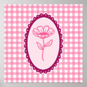 Roze en Witte Gingham en Frame Bloem Kunst Poster (Voorkant)