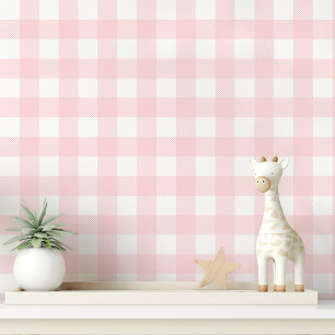 Roze en Witte Gingham Geruite Behang