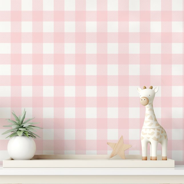 Roze en Witte Gingham Geruite Behang (Creator heeft geüpload)
