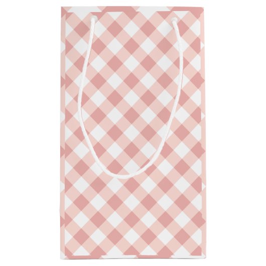 Roze en witte gingham geruite cadeautas (Achterkant)
