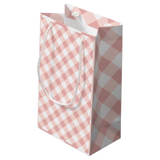 Roze en witte gingham geruite cadeautas (Achterkant Gekanteld)