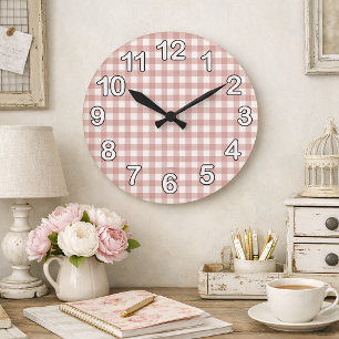 Roze en witte gingham geruite cottagecore patroon grote klok