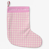 Roze en Witte Gingham Geruite Gepersonaliseerde Kleine Kerstsok (Voorkant)