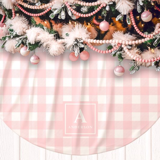 Roze en witte Gingham geruite monogram Kerstboom Rok