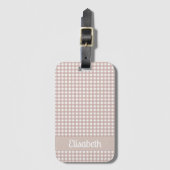 Roze en witte gingham geruite patroon personaliser bagagelabel (Voorkant (verticaal))