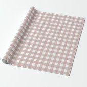 Roze en witte gingham geruite ruitjespatroon cadeaupapier (Uitgerold)