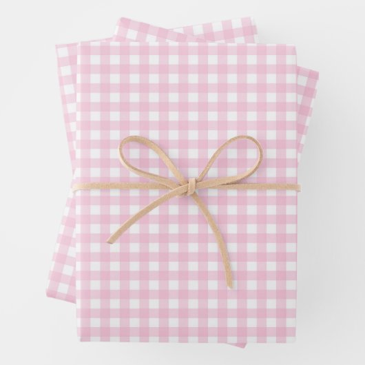 Roze en witte Gingham Inpakpapier Vel (In situ)