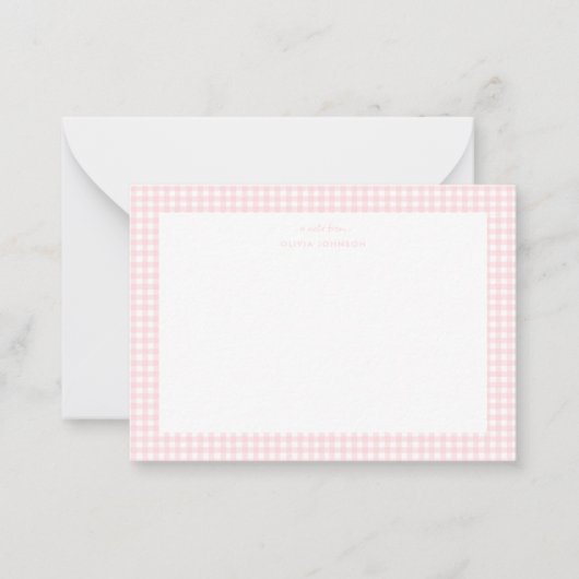 Roze en witte gingham meisje briefkaart (Voorkant)