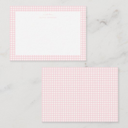Roze en witte gingham meisjesbriefkaart notitiekaartje (Voorkant / Achterkant)