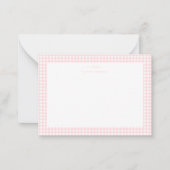 Roze en witte gingham meisjesbriefkaart notitiekaartje (Voorkant)