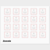 Roze en witte Gingham Monogram Bedankt Vierkante Sticker (Vel)