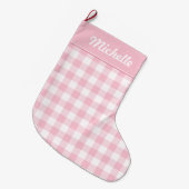 Roze en witte gingham, op maat gesneden grote kerstsok (Voorkant (Hangend))