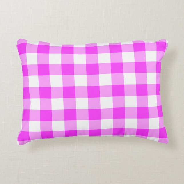 Roze en witte gingham Patroon Accent Kussen (Voorkant)