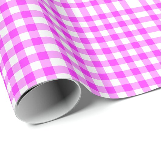 Roze en witte gingham Patroon Cadeaupapier (Rol Hoek)