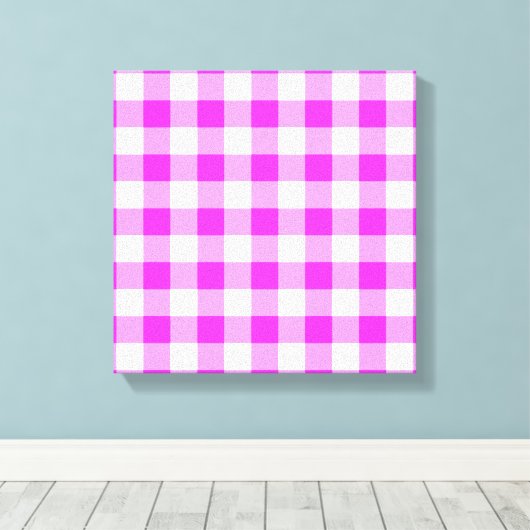 Roze en witte gingham Patroon Canvas Afdruk (Insitu (Houten vloer))