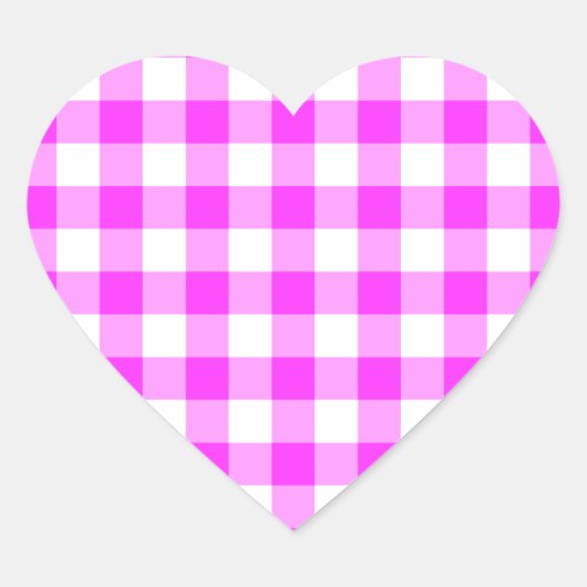 Roze en witte gingham Patroon Hart Sticker (Voorkant)