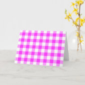 Roze en witte gingham Patroon Kaart (Gele Bloem)