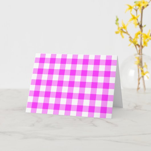 Roze en witte gingham Patroon Kaart (Gele Bloem)