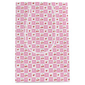 Roze en Witte Gingham Patroon Kersen Gift Bag Medium Cadeauzakje (Voorkant)