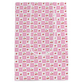 Roze en Witte Gingham Patroon Kersen Gift Bag Medium Cadeauzakje (Achterkant)