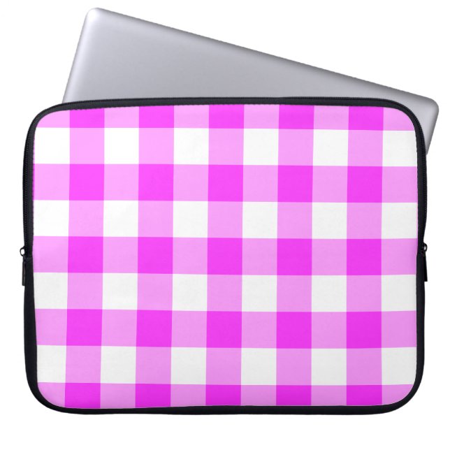 Roze en witte gingham Patroon Laptop Sleeve (Voorkant)