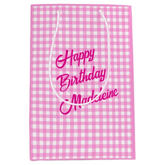 Roze en witte gingham Patroon Medium Cadeauzakje (Voorkant)
