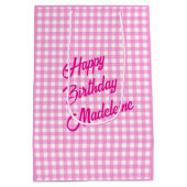 Roze en witte gingham Patroon Medium Cadeauzakje (Achterkant)