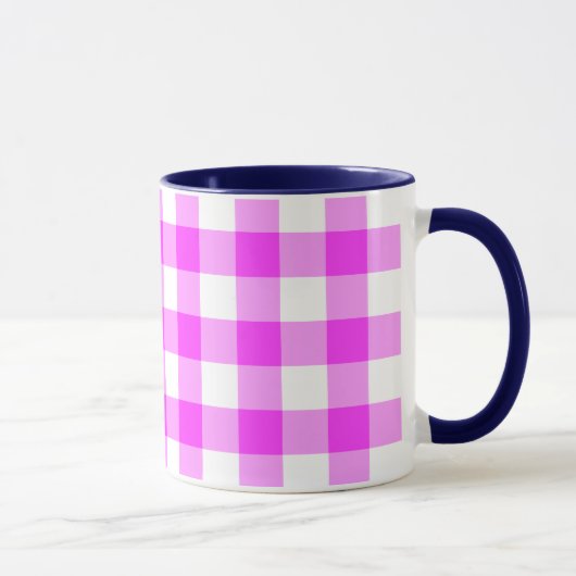 Roze en witte gingham Patroon Mok (Rechts)