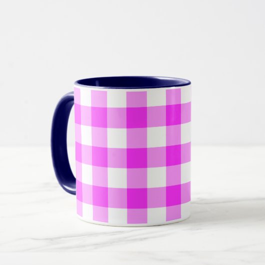 Roze en witte gingham Patroon Mok (Voorkant links)