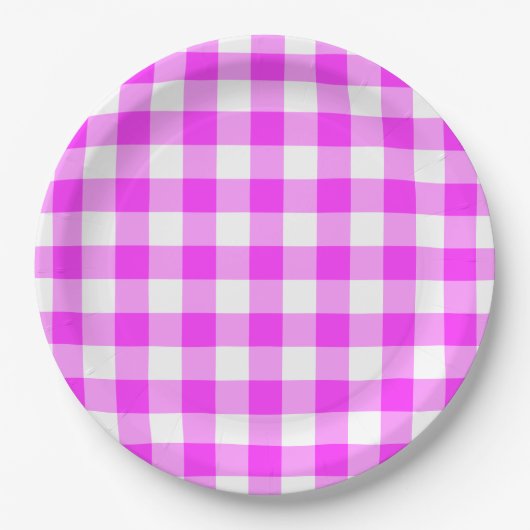 Roze en witte gingham Patroon Papieren Bordje (Voorkant)