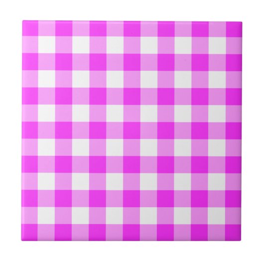 Roze en witte gingham Patroon Tegeltje (Voorkant)