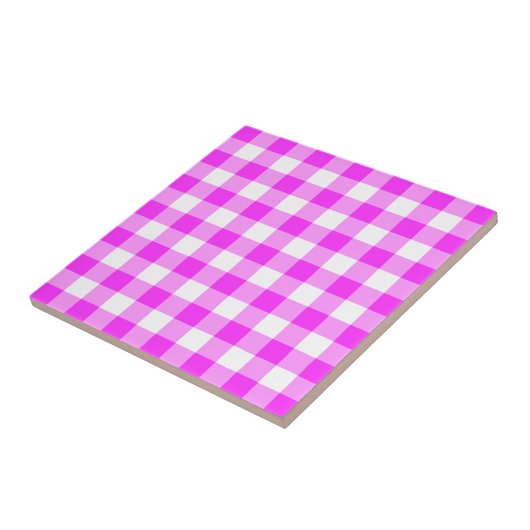 Roze en witte gingham Patroon Tegeltje (Zijkant)