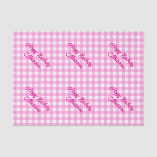 Roze en witte gingham Patroon Tissuepapier (Voorkant)