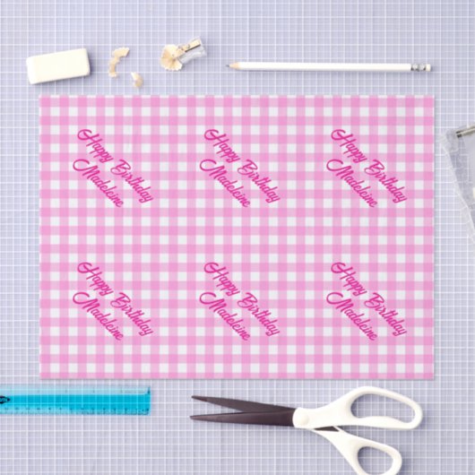 Roze en witte gingham Patroon Tissuepapier (Craft)