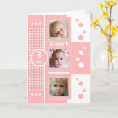 Roze en witte gingham plaid foto elke leeftijd kin kaart (Gele Bloem)