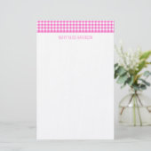 Roze en Witte Gingham Plaid Persoonlijk Briefpapier (Staand voorkant)
