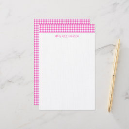 Roze en Witte Gingham Plaid Persoonlijk Briefpapier