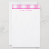 Roze en Witte Gingham Plaid Persoonlijk Briefpapier (Voorkant)