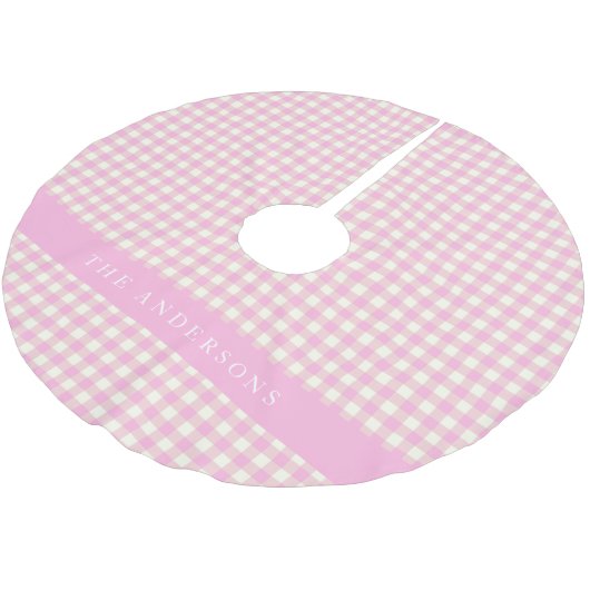 Roze en Witte Gingham Plaid Persoonlijk Kerstboom Rok (Gekanteld)