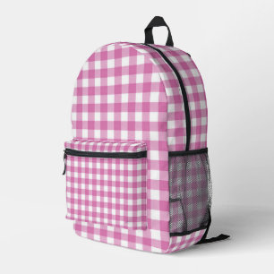 Roze en witte Gingham Print Bedrukte Rugzak